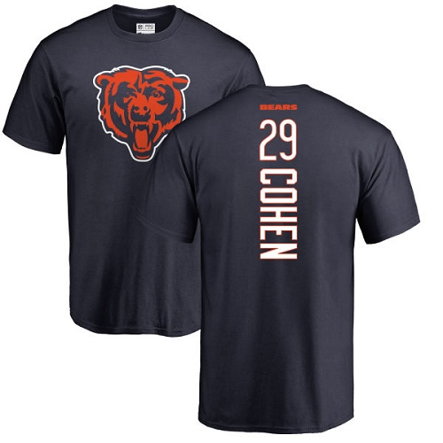 Chicago Bears Men Navy Blue Tarik Cohen Backer NFL Football #29 T Shirt